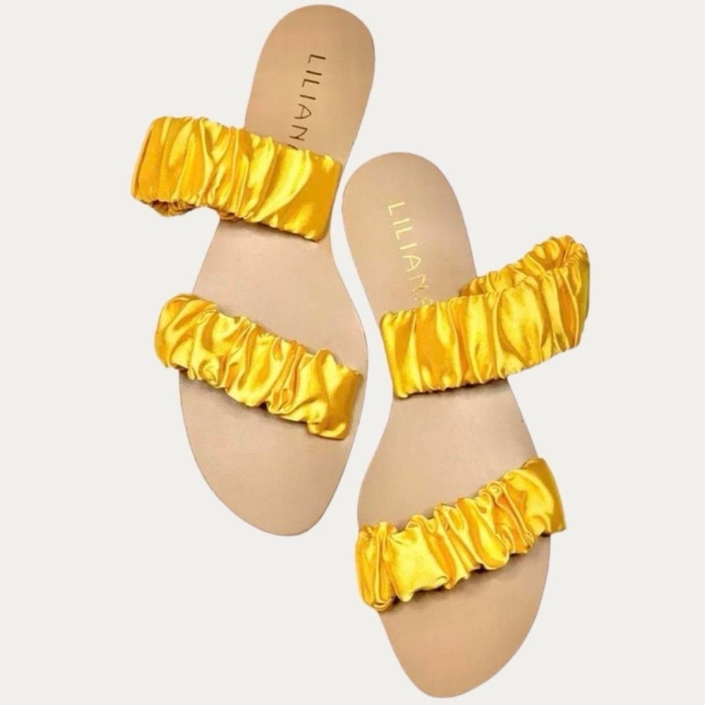 NWOT Liliana Yellow Ruched Strap Slide Sandals Size 8.5